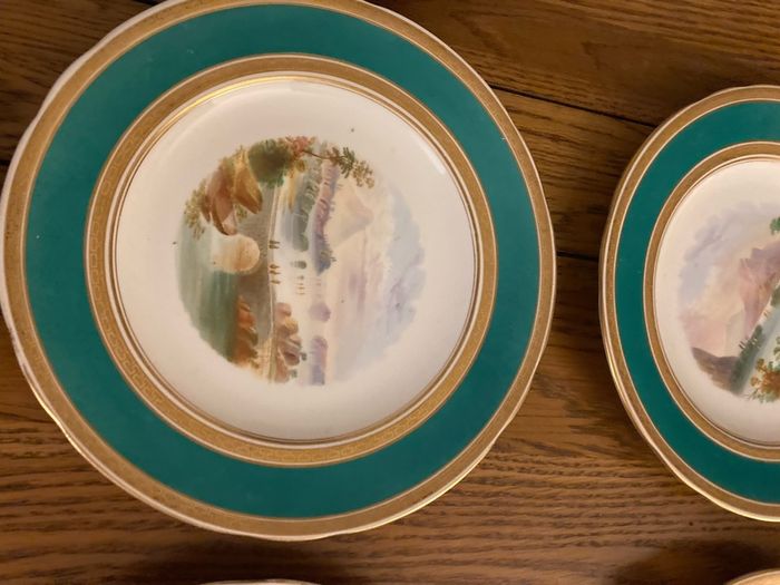 Price drop hand painted  Irish scenes of Ireland vintage  Rare set of Victorian hand painted dessert plates Irish landscape scenes