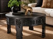 Black Solid Mango Wood Round Coffee Table 60 cm