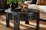 Black Solid Mango Wood Round Coffee Table 60 cm