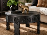 main image for ad Black Solid Mango Wood Round Coffee Table 60 cm