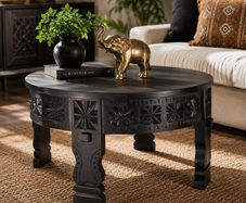 Black Solid Mango Wood Round Coffee Table 60 cm
