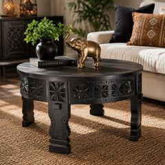 Black Solid Mango Wood Round Coffee Table 60 cm
