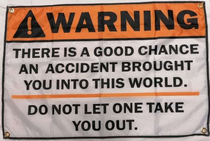 Warning Novelty Accident Flag 90cm x 60cm.