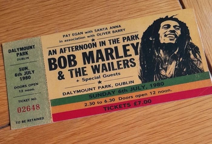 Bob Marley Souvenir Ticket Dalymount Park Dublin 1980