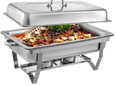 4 Pcs Chafing Dishes Buffet Stove Food Warmer 9L / 8 Quart Stainless Steel Foldable for Self-Service Restaurant Catering Parties