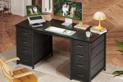 Computer Desk with 8 Fabric Drawers, Office Desk with Storage  120 x 48 cm Black Home Office Desk, PC Study Desk for Bedroom and Living Room Compact Work Table with More Storage Space