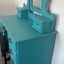Upcycled Vintage Dressing Table & Mirror (Teal / Turquoise) Image 3