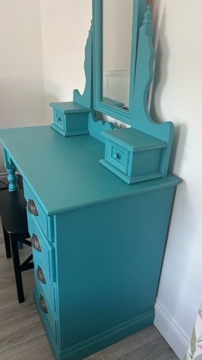Upcycled Vintage Dressing Table & Mirror (Teal / Turquoise)