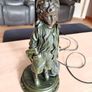 Vintage Style Art Nouveau Table Lamp Boy Figurine Floral Glass Shade Image 8