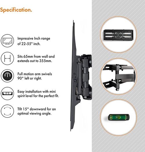 Tilt and Swivel TV Wall Bracket for 23-56" Screens, Wall Mount w/Spirit Level, 45kg Capacity, Max VESA: 400x400mm, for Curved and Flat Screens (FREE POSTAGE)