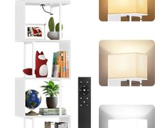 5-Tier Floor Lamp with Shelves & Remote, Dimmable S-Shaped Bookshelf with 3 Color Temperature, 1-Hour Timer, Tall Corner Standing Lamp for Living Room, Bedroom, Office White