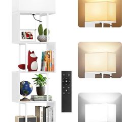 5-Tier Floor Lamp with Shelves & Remote, Dimmable S-Shaped Bookshelf with 3 Color Temperature, 1-Hour Timer, Tall Corner Standing Lamp for Living Room, Bedroom, Office White