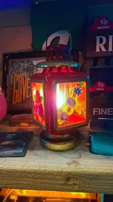 Vintage paraffin lantern with hand painted glass