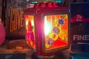 Vintage paraffin lantern with hand painted glass