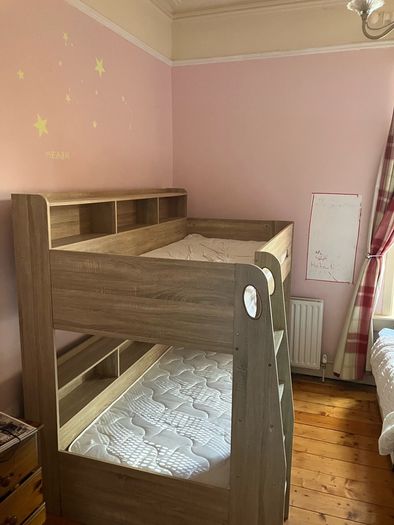 Orion Bunk Bed with Oak Effect, Shelves & Storage Drawer