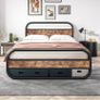 King Size Bed Metal Platform Bed Frame with Wood Headboard Image 10