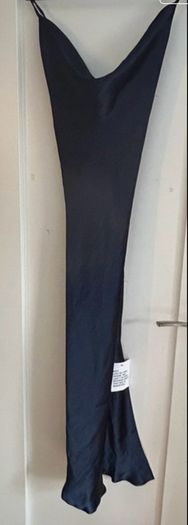 Brand New ASOS design Navy Satin Cowl Neck Maxi Dress - Lace Up Back - UK 16