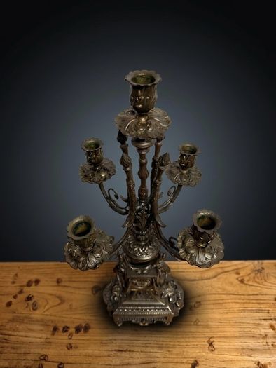 Magnificent Large Antique French 5 Branch Bronze Candelabra