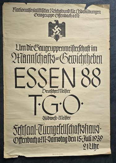 WW2 German Large Poster - Nationalsozialistischer Reichsbund fur Leibesubungen - Offenbach am Main