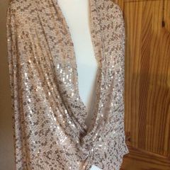 Gallery Ladies Biege and Gold Sequin Party Sparkle Top Uk 20 includes Postage