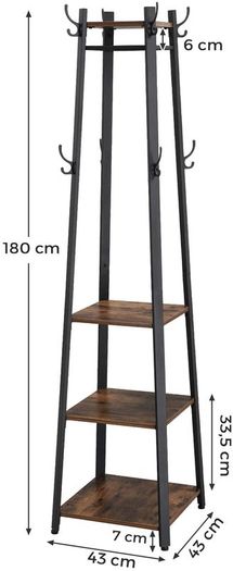 Coat Stand Coat Rack with 3 Shelves Hooks - Free Delivery Nationwide