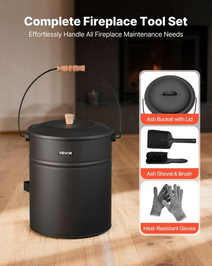 4-Gallon Fireplace Ash Bucket Set