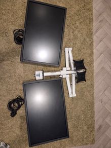 Dual monitor arm and two monitors