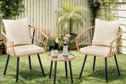 3 Piece Rattan Bistro Set Removable Cushions