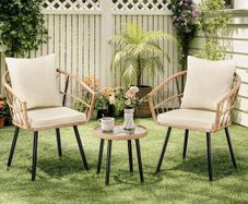 3 Piece Rattan Bistro Set Removable Cushions