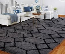 120 x 180 cm, Grey and Black, Soft Large Living Room Rug, Girls, Boys, Youth, Children's Room, High Pile, Fluffy Long Pile Bed Rug