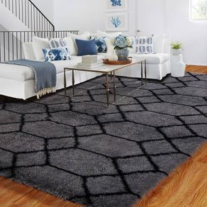 120 x 180 cm, Grey and Black, Soft Large Living Room Rug, Girls, Boys, Youth, Children's Room, High Pile, Fluffy Long Pile Bed Rug