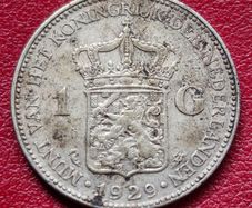 Netherlands 1 Gulden 1929 Queen Wilhelmina Silver Coin