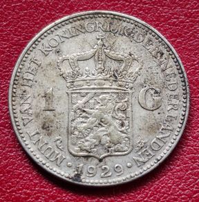 Netherlands 1 Gulden 1929 Queen Wilhelmina Silver Coin