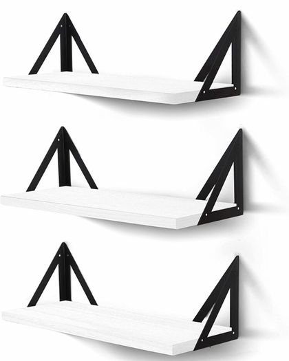 Wall Mounted Floating Shelves Set of 3, 42cm x 15cm x 10.5cm Storage Bookshelf for Living Room Office Bedroom Bathroom Kitchen Display Rustic Wood with Metal Bracket (MULTIPLE STYLES, COLOURS)