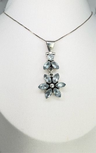 Silver Aquamarine & Sterling Silver Pendant Necklace