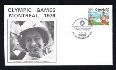 1976 Canada cover commemorating The Queen OPening the Olympic Games, Montreal tying 20c Olympic Commemorative Stamp with Olympic stamp cancel
