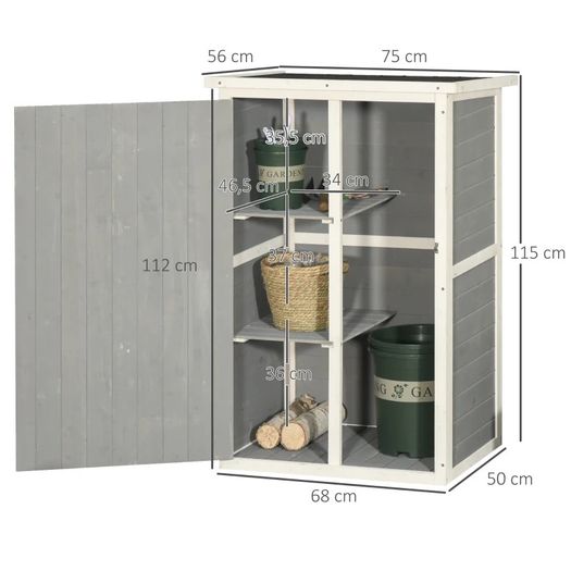 NEW SALE Fir Wood Garden Shed Outdoor Tool Storage w/ 2 Shelves Latched Doors 115x75cm