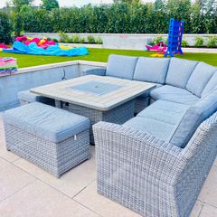 Grey rattan Garden Furniture Fire pit table set