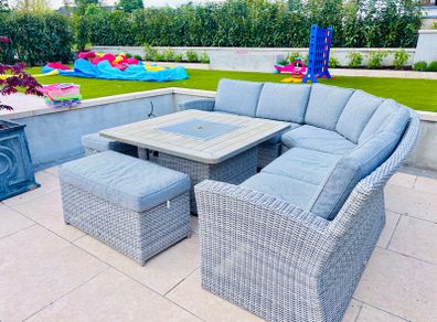 Grey rattan Garden Furniture Fire pit table set