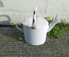 watering can  emanel  white vintage/antique  great decorative piece gift present home house garden decoration prop photo gallery art deco