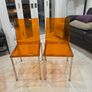 Four striking chrome and plastic orange vintage Italian dining chairs. Very decent and useable condition. A bargain at this price. Image 2