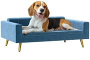 Dog Sofa Dog Bed Scandinavian Design Plush Cushion Gold Metal Legs 94 x 59.5 x 31.5 cm Silky Velvet Blue
