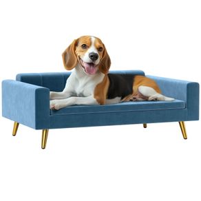 Dog Sofa Dog Bed Scandinavian Design Plush Cushion Gold Metal Legs 94 x 59.5 x 31.5 cm Silky Velvet Blue