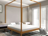Canopy Bed Frame Honey Brown Solid Pine Wood 6FT Super King