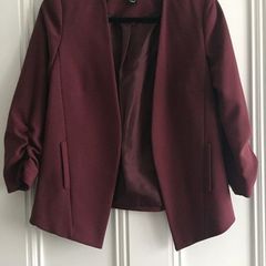 Burgundy or wine-colored ruched-sleeve blazer: Size 8