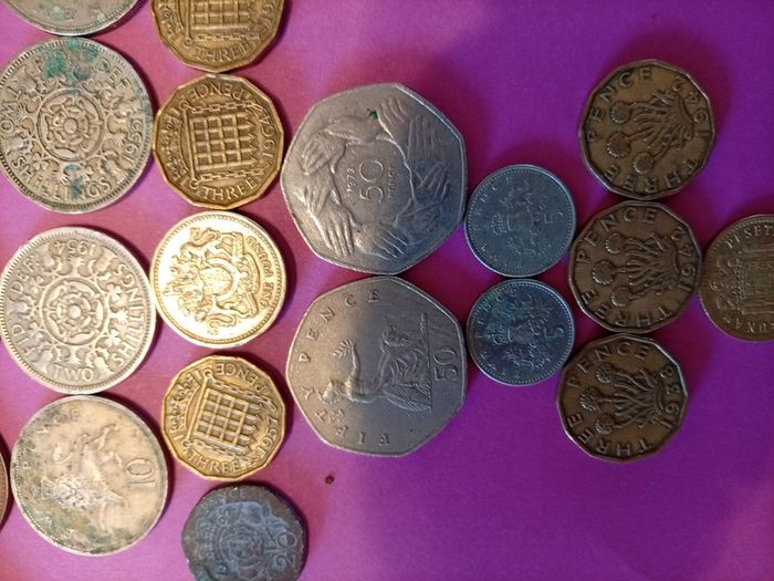 Vintage Pre-Decimal British Coin Job Lot (Pennies, 3d, Shillings & 1973 EEC 50p)