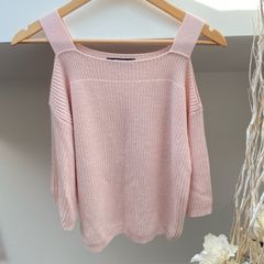 M&S Pink Rib Knit Cold-Shoulder Jumper Sweater Size 12