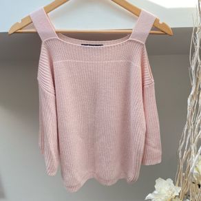 M&S Pink Rib Knit Cold-Shoulder Jumper Sweater Size 12