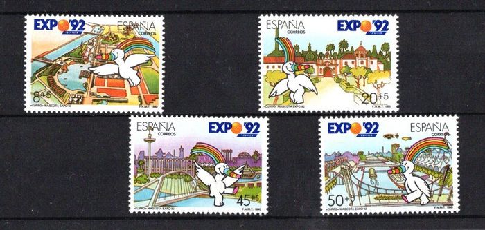 1990 Spain EXPO `92, Sevilla (issue 5) Commemorative Stamps Mint Never Hinged (MNH) with marketing pamphlet
