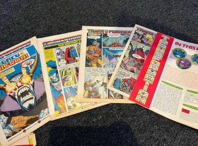 5 Marvel Uk Transformers comics with no covers and loads of loose pages